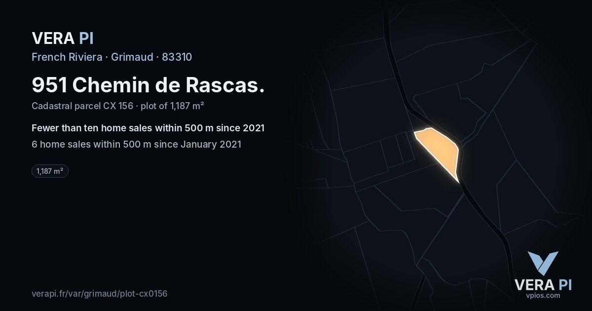 951 Chemin de Rascas, Grimaud at night – the plot lit, the parcels around coloured by the prices near them