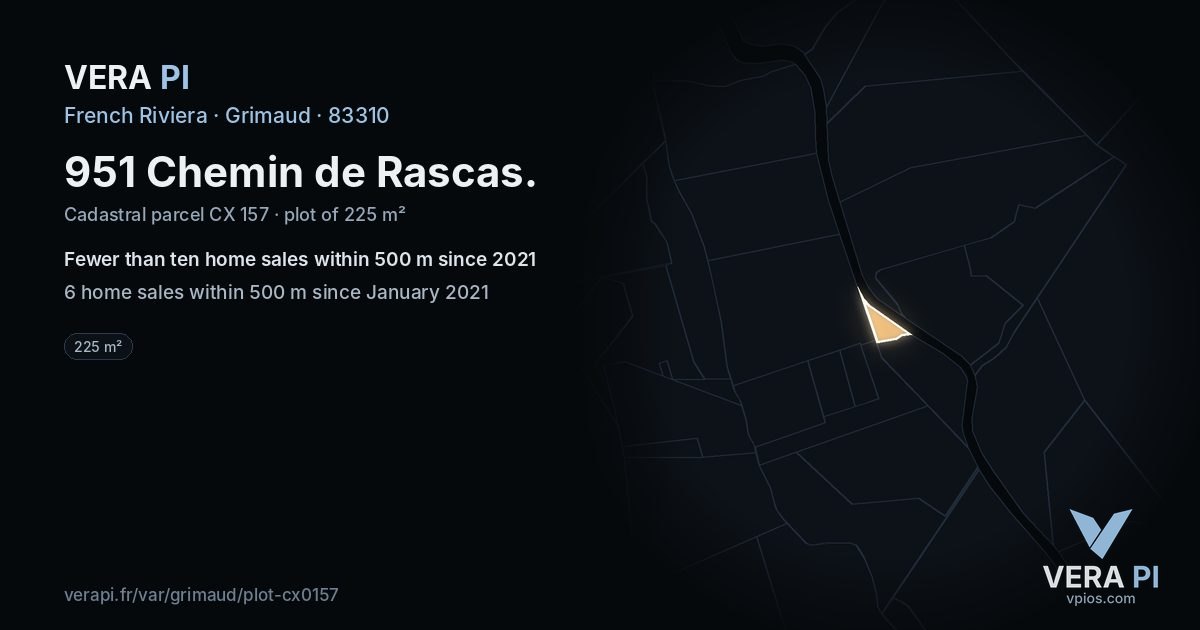 951 Chemin de Rascas, Grimaud at night – the plot lit, the parcels around coloured by the prices near them