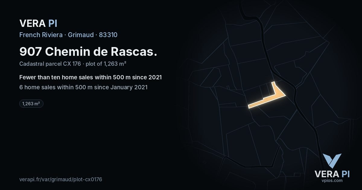 907 Chemin de Rascas, Grimaud at night – the plot lit, the parcels around coloured by the prices near them