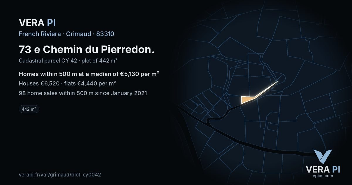 73 e Chemin du Pierredon, Grimaud at night – the plot lit, the parcels around coloured by the prices near them
