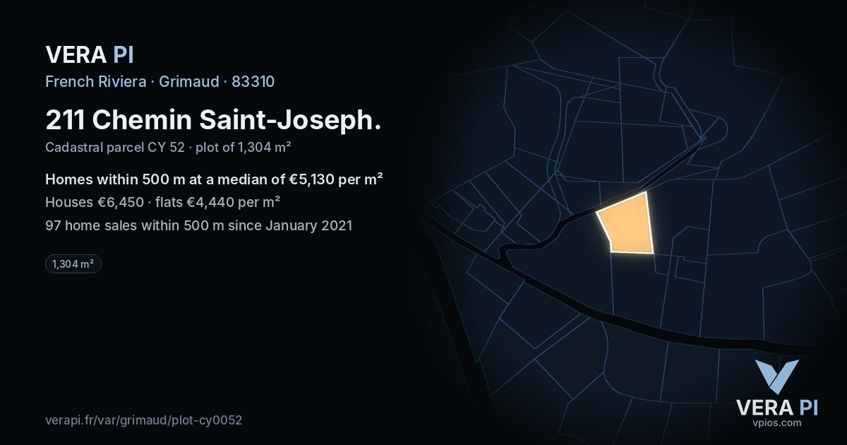 211 Chemin Saint-Joseph, Grimaud at night – the plot lit, the parcels around coloured by the prices near them