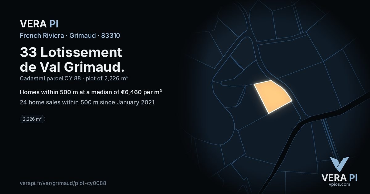 33 Lotissement de Val Grimaud, Grimaud at night – the plot lit, the parcels around coloured by the prices near them