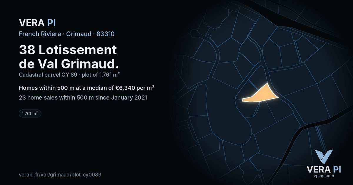 38 Lotissement de Val Grimaud, Grimaud at night – the plot lit, the parcels around coloured by the prices near them