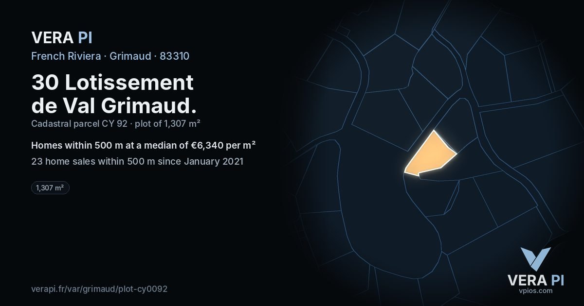 30 Lotissement de Val Grimaud, Grimaud at night – the plot lit, the parcels around coloured by the prices near them