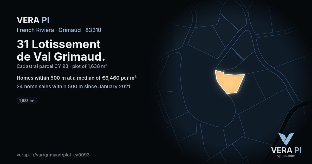 31 Lotissement de Val Grimaud, Grimaud at night – the plot lit, the parcels around coloured by the prices near them