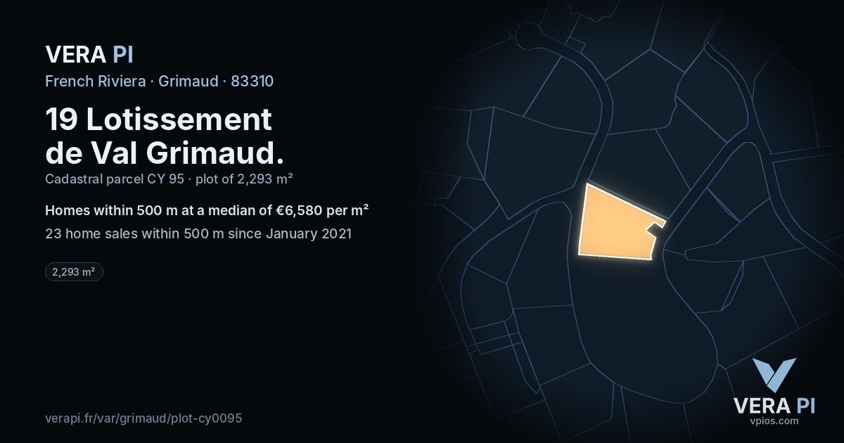 19 Lotissement de Val Grimaud, Grimaud at night – the plot lit, the parcels around coloured by the prices near them