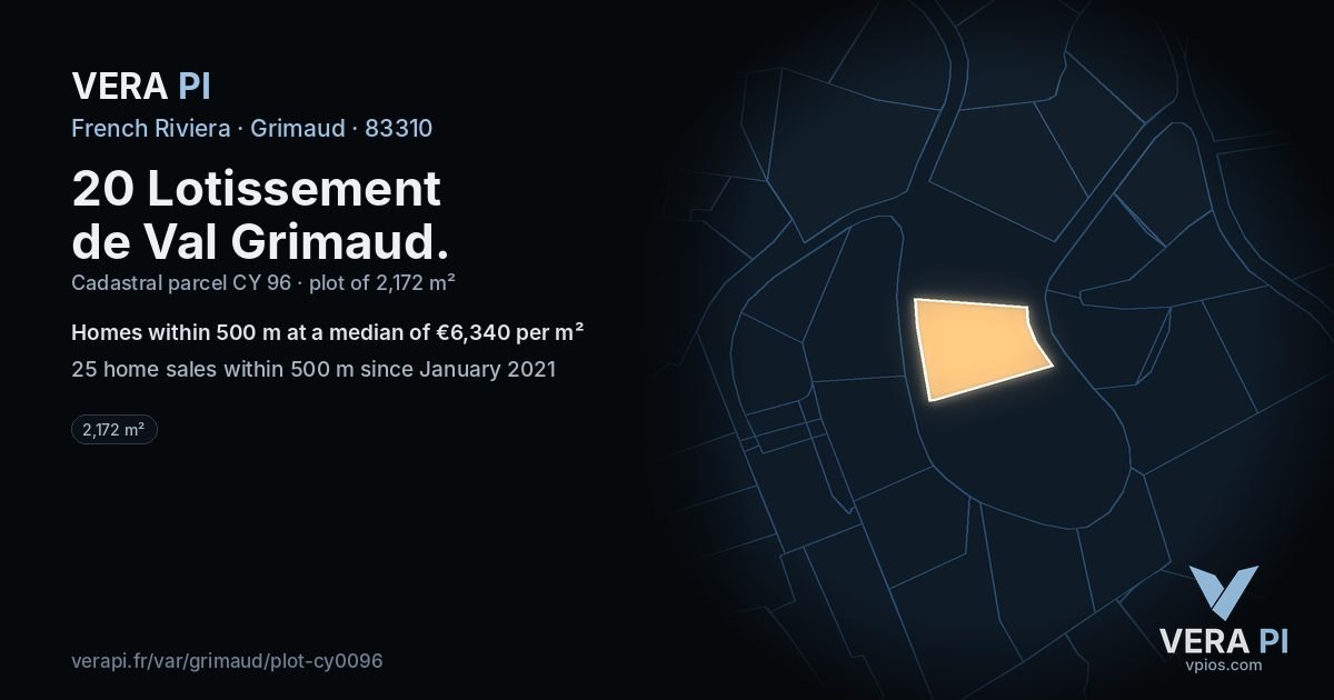 20 Lotissement de Val Grimaud, Grimaud at night – the plot lit, the parcels around coloured by the prices near them