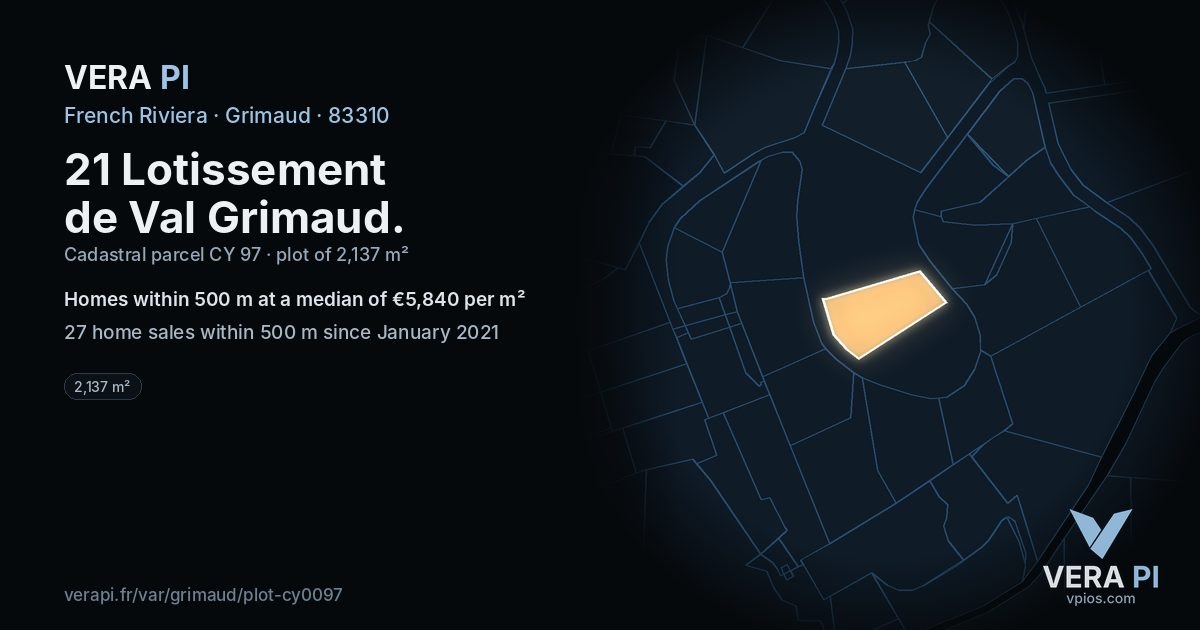 21 Lotissement de Val Grimaud, Grimaud at night – the plot lit, the parcels around coloured by the prices near them