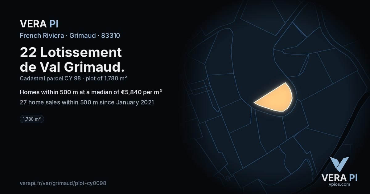 22 Lotissement de Val Grimaud, Grimaud at night – the plot lit, the parcels around coloured by the prices near them