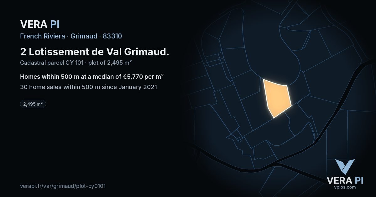 2 Lotissement de Val Grimaud, Grimaud at night – the plot lit, the parcels around coloured by the prices near them