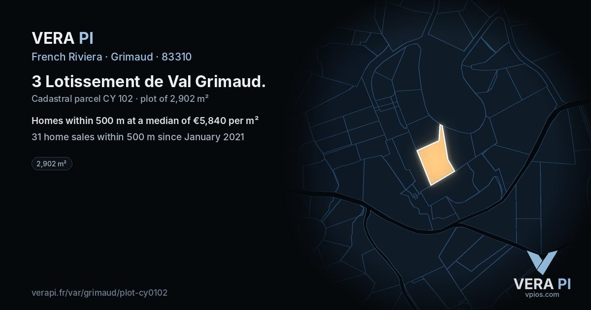 3 Lotissement de Val Grimaud, Grimaud at night – the plot lit, the parcels around coloured by the prices near them