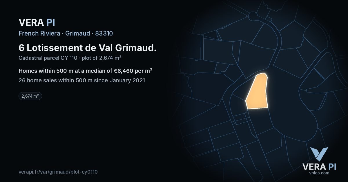 6 Lotissement de Val Grimaud, Grimaud at night – the plot lit, the parcels around coloured by the prices near them
