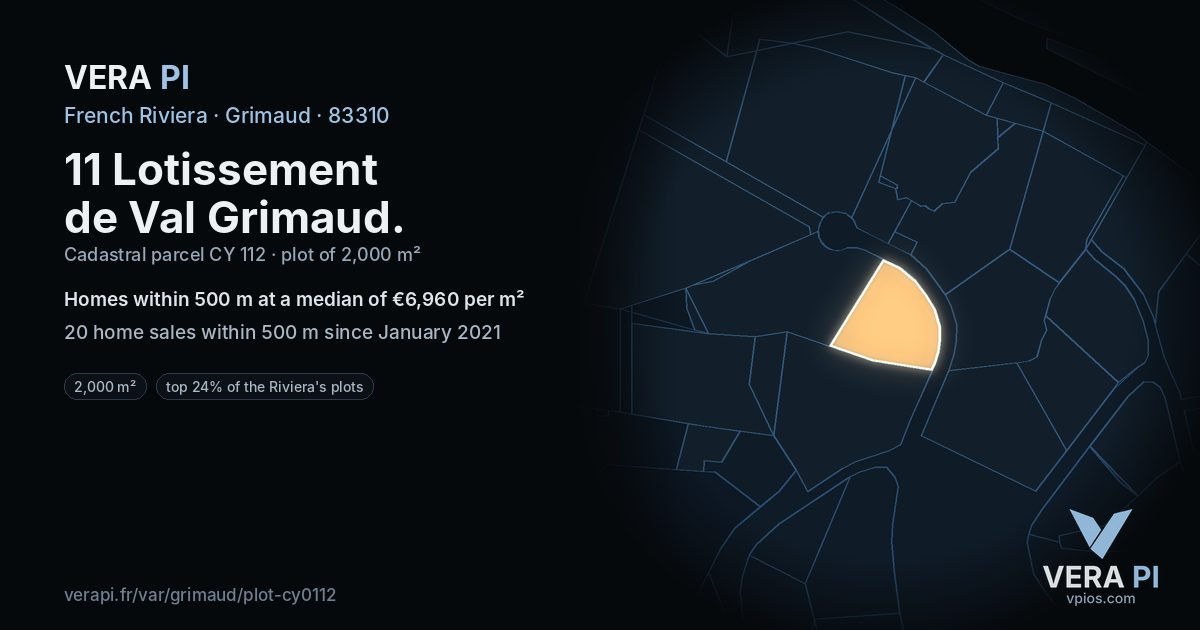 11 Lotissement de Val Grimaud, Grimaud at night – the plot lit, the parcels around coloured by the prices near them