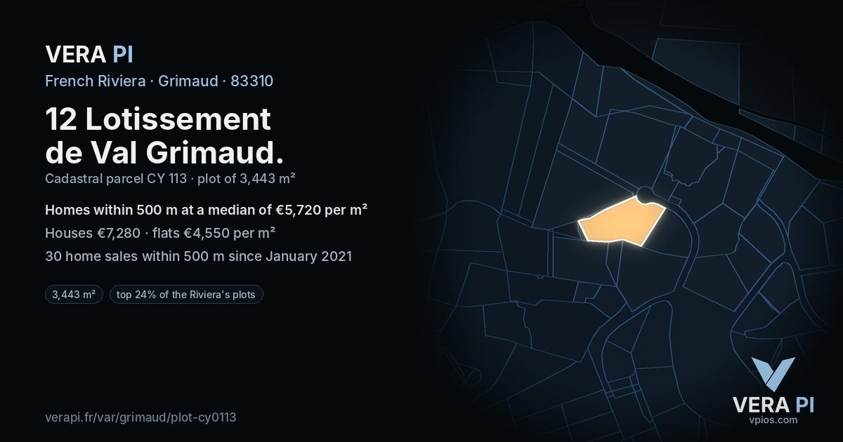 12 Lotissement de Val Grimaud, Grimaud at night – the plot lit, the parcels around coloured by the prices near them