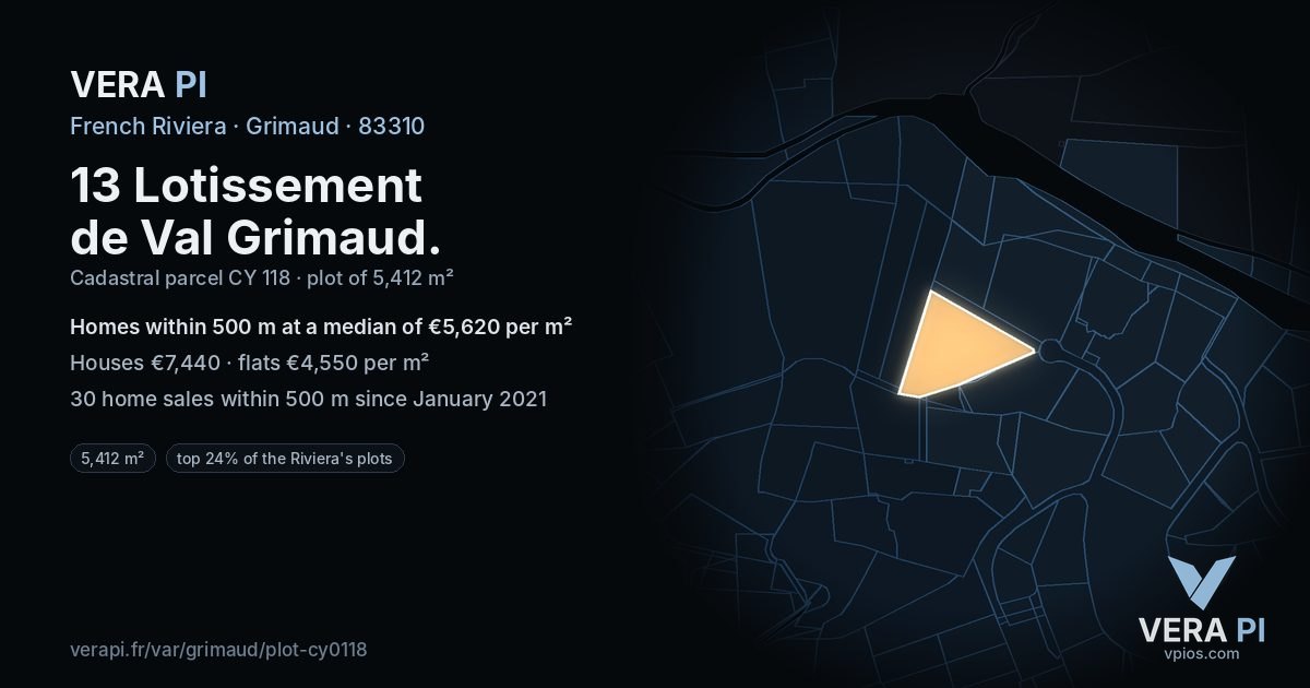13 Lotissement de Val Grimaud, Grimaud at night – the plot lit, the parcels around coloured by the prices near them