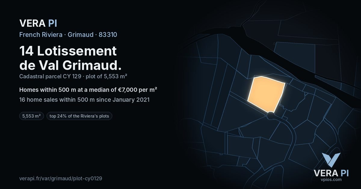 14 Lotissement de Val Grimaud, Grimaud at night – the plot lit, the parcels around coloured by the prices near them