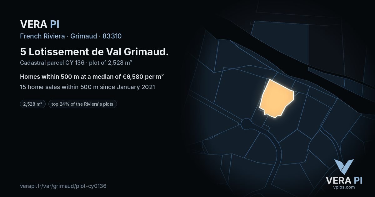5 Lotissement de Val Grimaud, Grimaud at night – the plot lit, the parcels around coloured by the prices near them