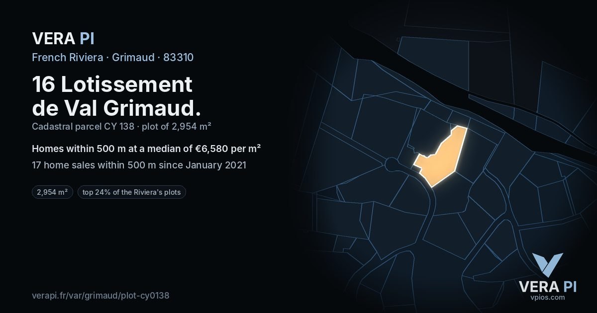 16 Lotissement de Val Grimaud, Grimaud at night – the plot lit, the parcels around coloured by the prices near them