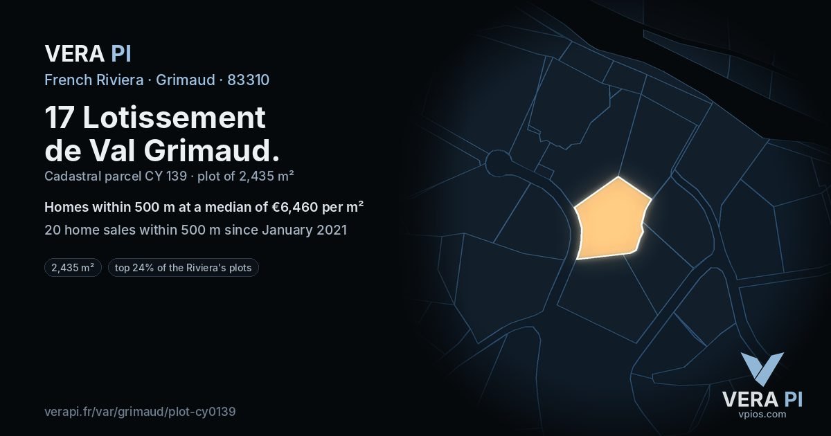 17 Lotissement de Val Grimaud, Grimaud at night – the plot lit, the parcels around coloured by the prices near them