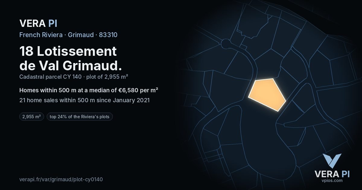18 Lotissement de Val Grimaud, Grimaud at night – the plot lit, the parcels around coloured by the prices near them