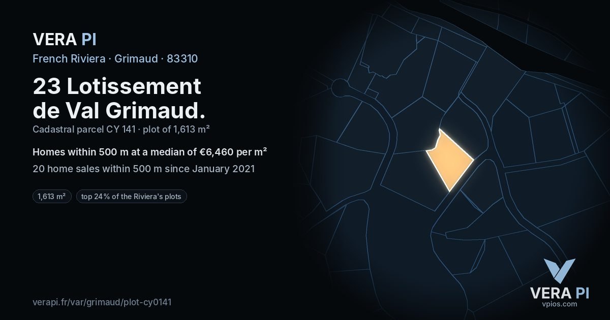 23 Lotissement de Val Grimaud, Grimaud at night – the plot lit, the parcels around coloured by the prices near them