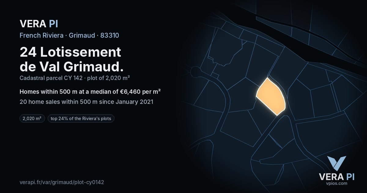 24 Lotissement de Val Grimaud, Grimaud at night – the plot lit, the parcels around coloured by the prices near them