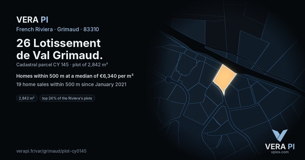 26 Lotissement de Val Grimaud, Grimaud at night – the plot lit, the parcels around coloured by the prices near them