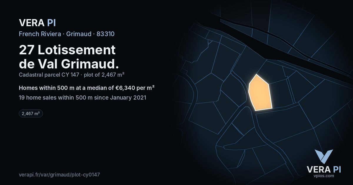 27 Lotissement de Val Grimaud, Grimaud at night – the plot lit, the parcels around coloured by the prices near them
