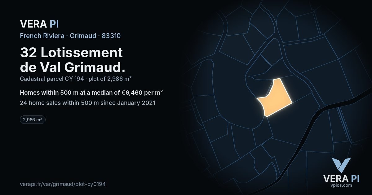 32 Lotissement de Val Grimaud, Grimaud at night – the plot lit, the parcels around coloured by the prices near them