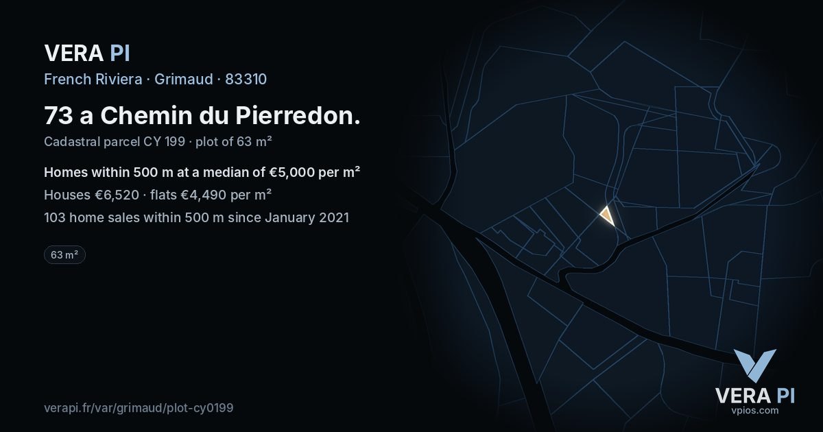 73 a Chemin du Pierredon, Grimaud at night – the plot lit, the parcels around coloured by the prices near them