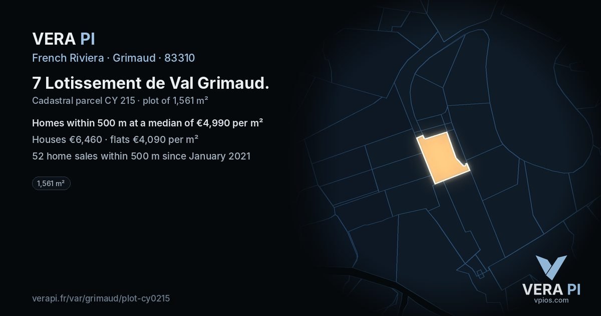 7 Lotissement de Val Grimaud, Grimaud at night – the plot lit, the parcels around coloured by the prices near them