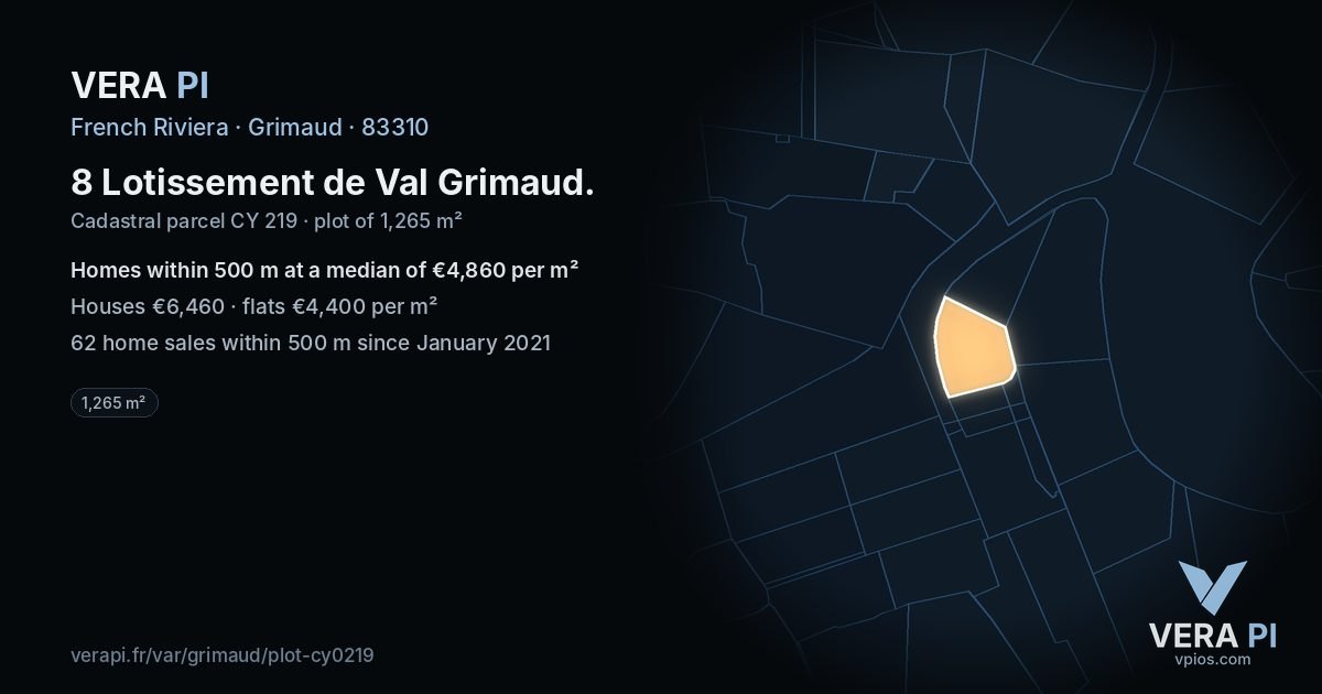 8 Lotissement de Val Grimaud, Grimaud at night – the plot lit, the parcels around coloured by the prices near them