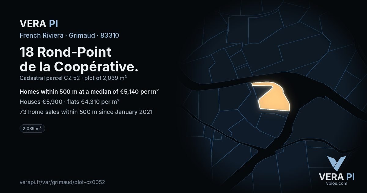 18 Rond-Point de la Coopérative, Grimaud at night – the plot lit, the parcels around coloured by the prices near them