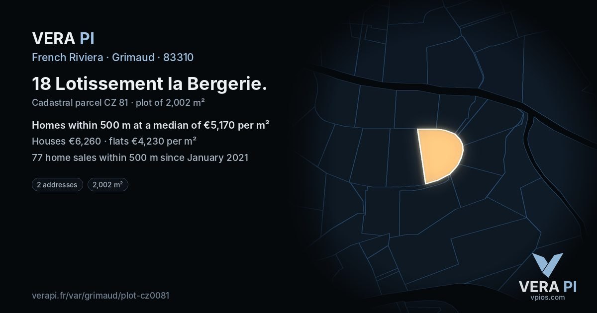 18 Lotissement la Bergerie, Grimaud at night – the plot lit, the parcels around coloured by the prices near them