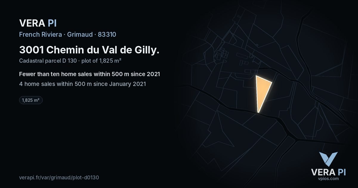 3001 Chemin du Val de Gilly, Grimaud at night – the plot lit, the parcels around coloured by the prices near them