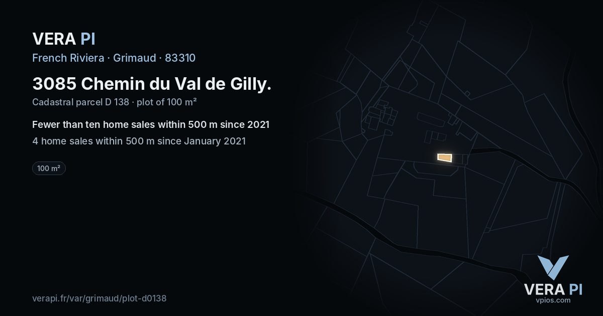 3085 Chemin du Val de Gilly, Grimaud at night – the plot lit, the parcels around coloured by the prices near them