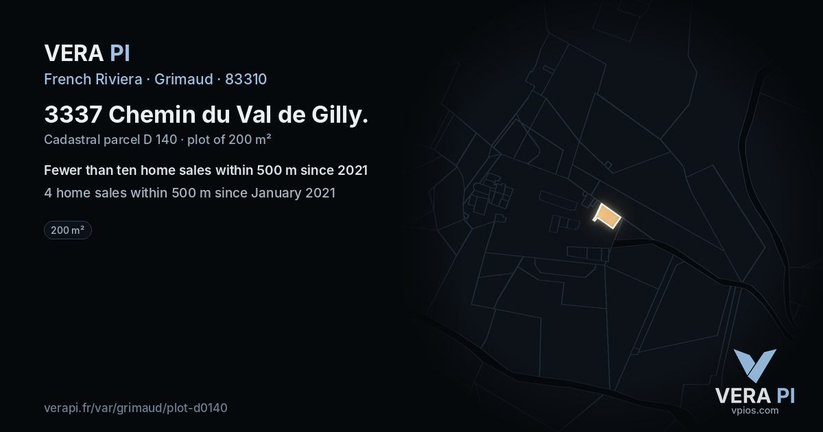 3337 Chemin du Val de Gilly, Grimaud at night – the plot lit, the parcels around coloured by the prices near them