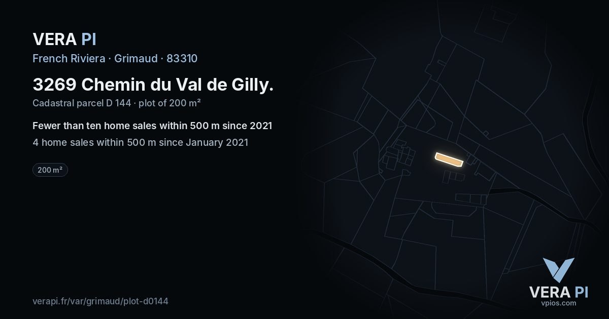 3269 Chemin du Val de Gilly, Grimaud at night – the plot lit, the parcels around coloured by the prices near them