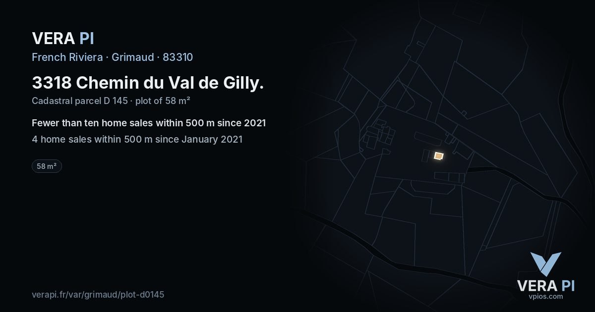 3318 Chemin du Val de Gilly, Grimaud at night – the plot lit, the parcels around coloured by the prices near them