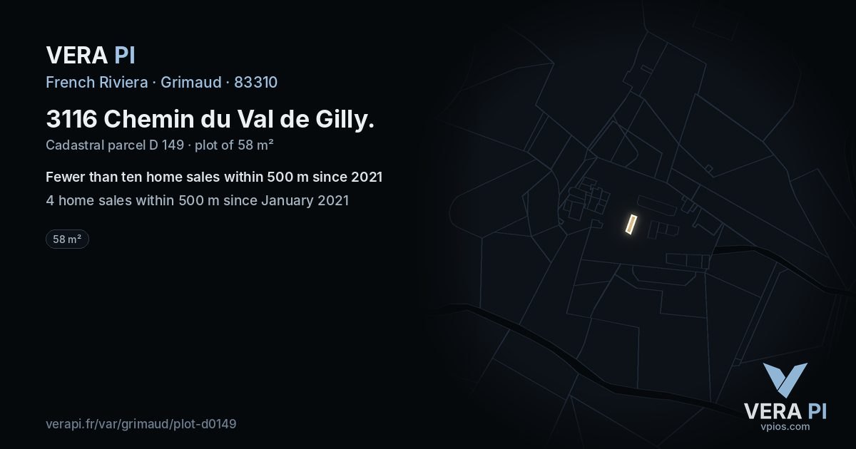 3116 Chemin du Val de Gilly, Grimaud at night – the plot lit, the parcels around coloured by the prices near them