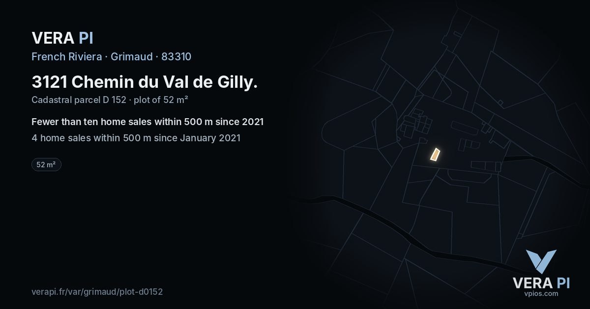 3121 Chemin du Val de Gilly, Grimaud at night – the plot lit, the parcels around coloured by the prices near them