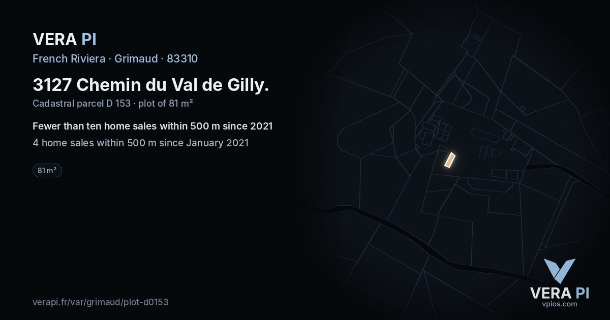 3127 Chemin du Val de Gilly, Grimaud at night – the plot lit, the parcels around coloured by the prices near them