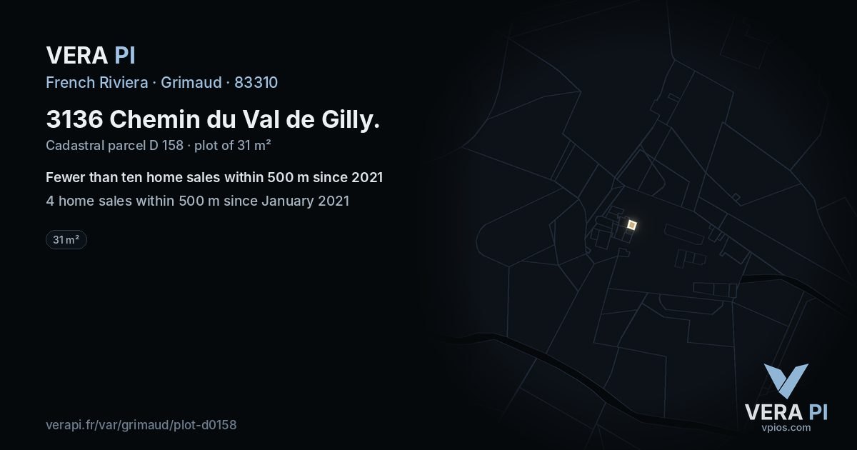 3136 Chemin du Val de Gilly, Grimaud at night – the plot lit, the parcels around coloured by the prices near them
