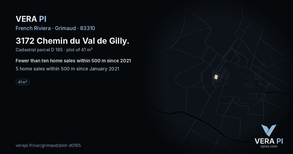 3172 Chemin du Val de Gilly, Grimaud at night – the plot lit, the parcels around coloured by the prices near them