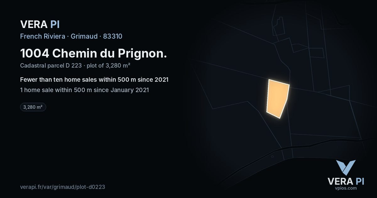1004 Chemin du Prignon, Grimaud at night – the plot lit, the parcels around coloured by the prices near them