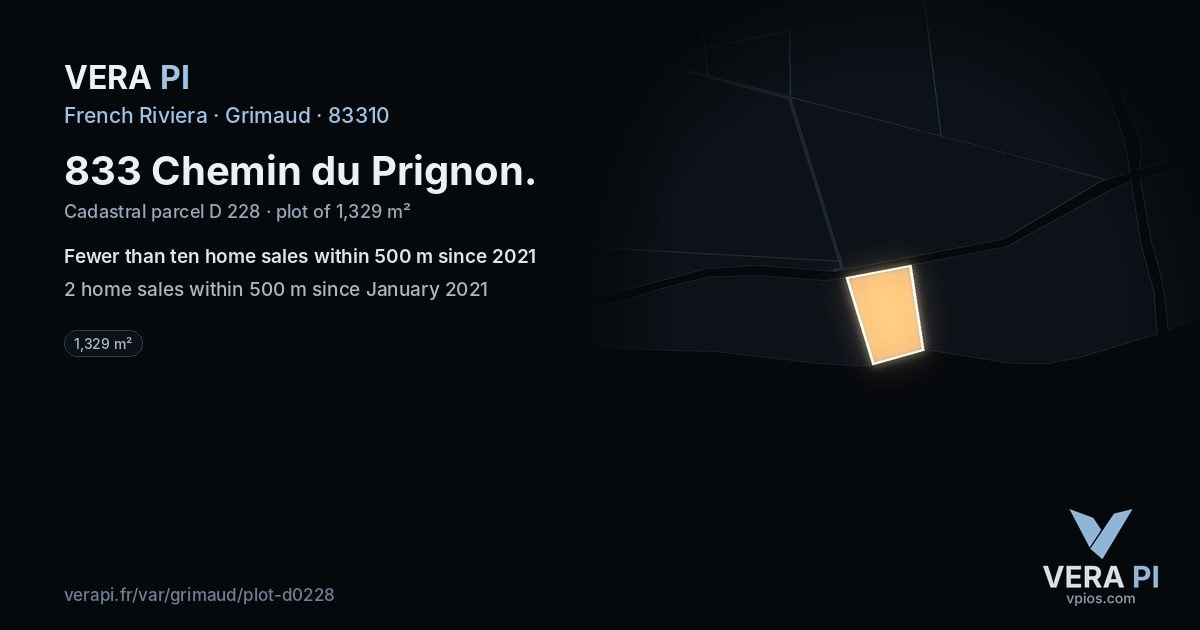 833 Chemin du Prignon, Grimaud at night – the plot lit, the parcels around coloured by the prices near them