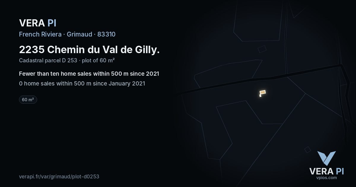 2235 Chemin du Val de Gilly, Grimaud at night – the plot lit, the parcels around coloured by the prices near them