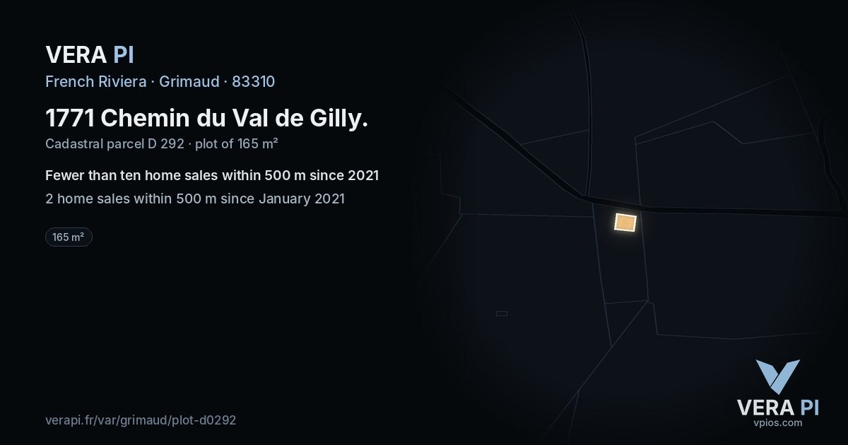 1771 Chemin du Val de Gilly, Grimaud at night – the plot lit, the parcels around coloured by the prices near them