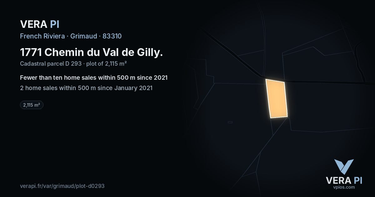 1771 Chemin du Val de Gilly, Grimaud at night – the plot lit, the parcels around coloured by the prices near them