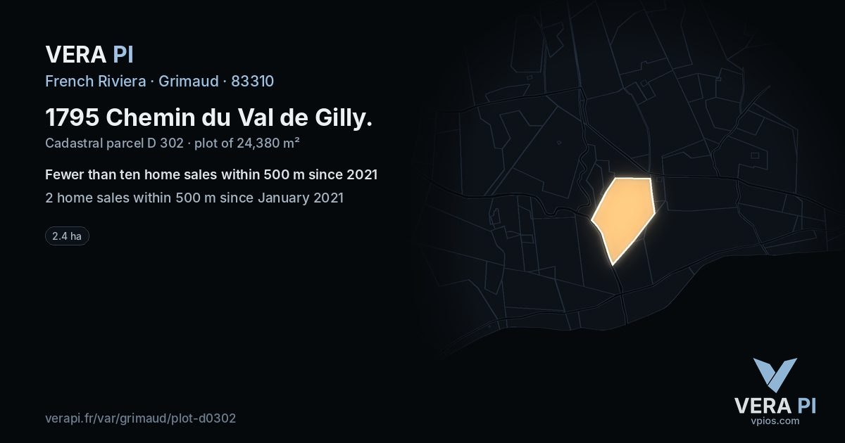 1795 Chemin du Val de Gilly, Grimaud at night – the plot lit, the parcels around coloured by the prices near them